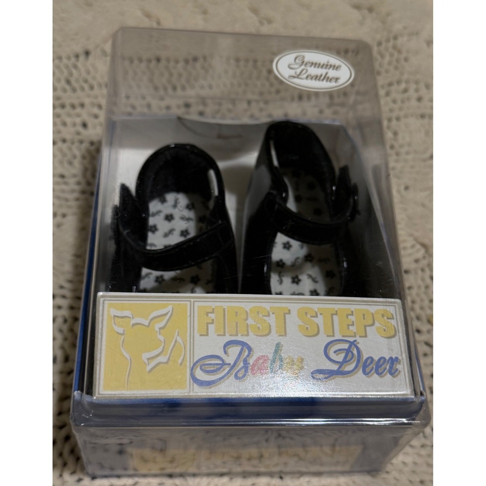 Baby Deer First Steps Black Patent Leather Mary Jane Bow Shoes Infant Size 2